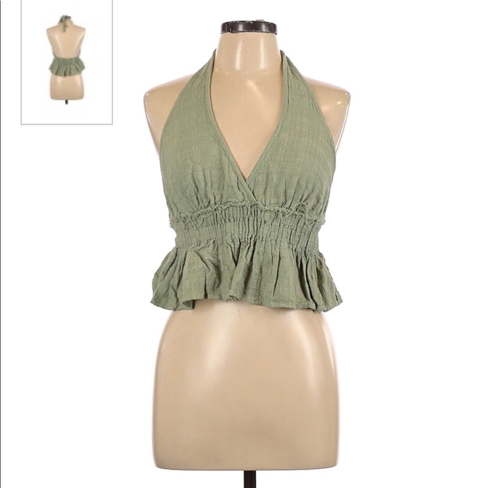 Women’s Halter Peplum Tank Top - Sage Green